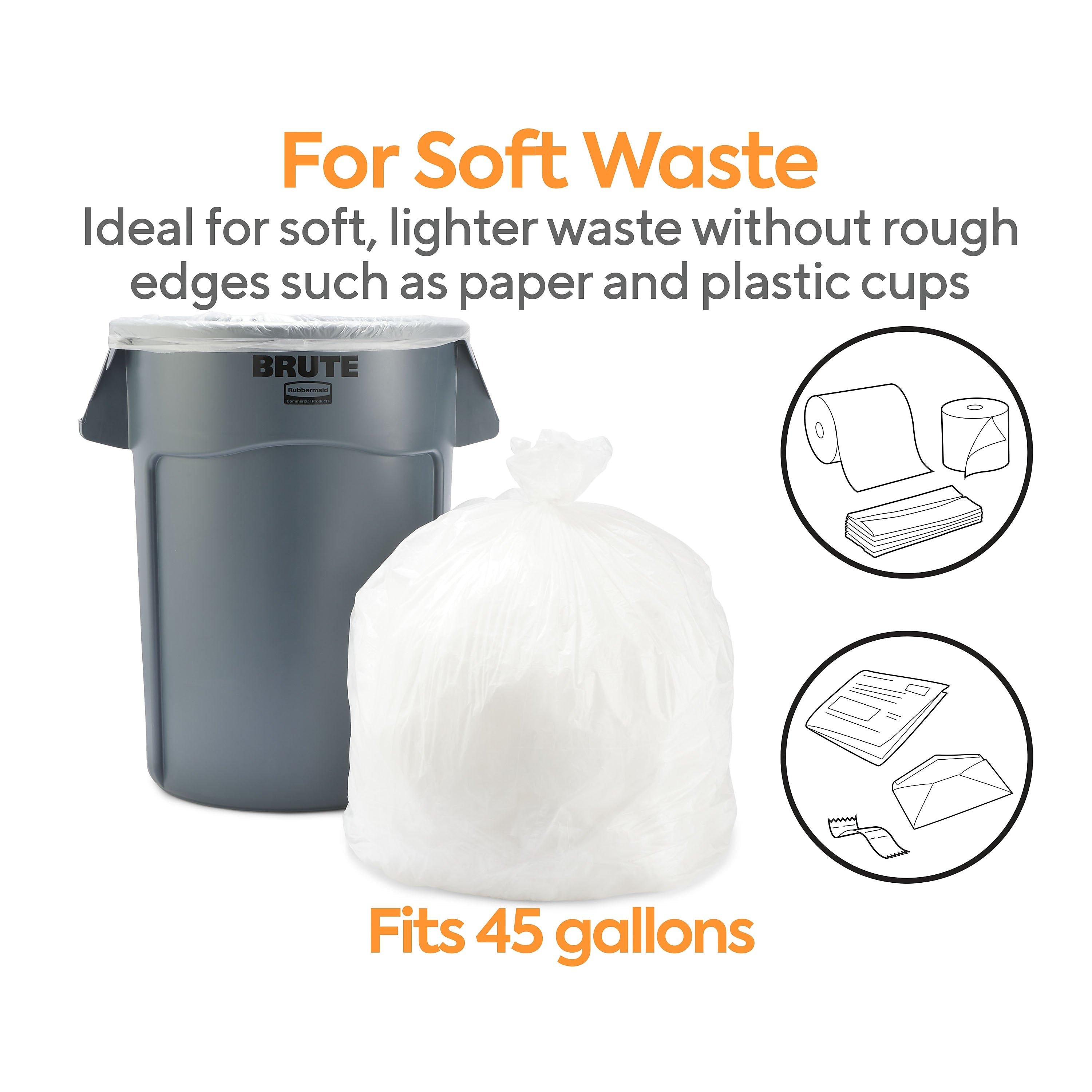 Coastwide Professional™ 40-45 Gallon Trash Bag, 40" x 48", High Density, 12 mic, Natural, 250 Bags/Box (CW18203)