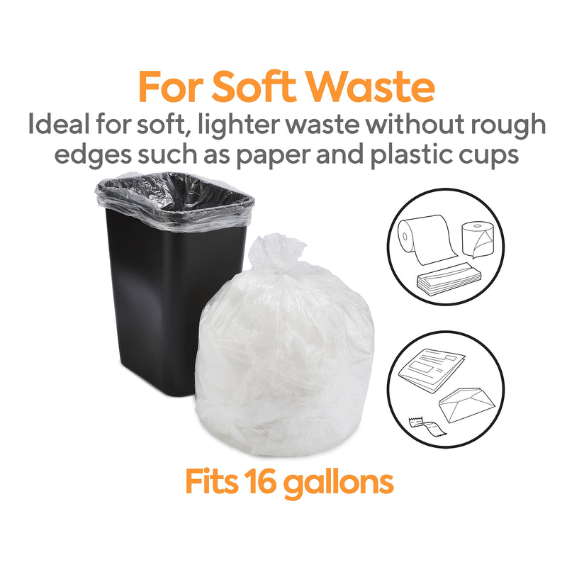 Coastwide Professional™ AccuFit 16 Gallon Trash Bag, 24" x 33", High Density, 6 mic, Natural, 1000 Bags/Box (CW18196)