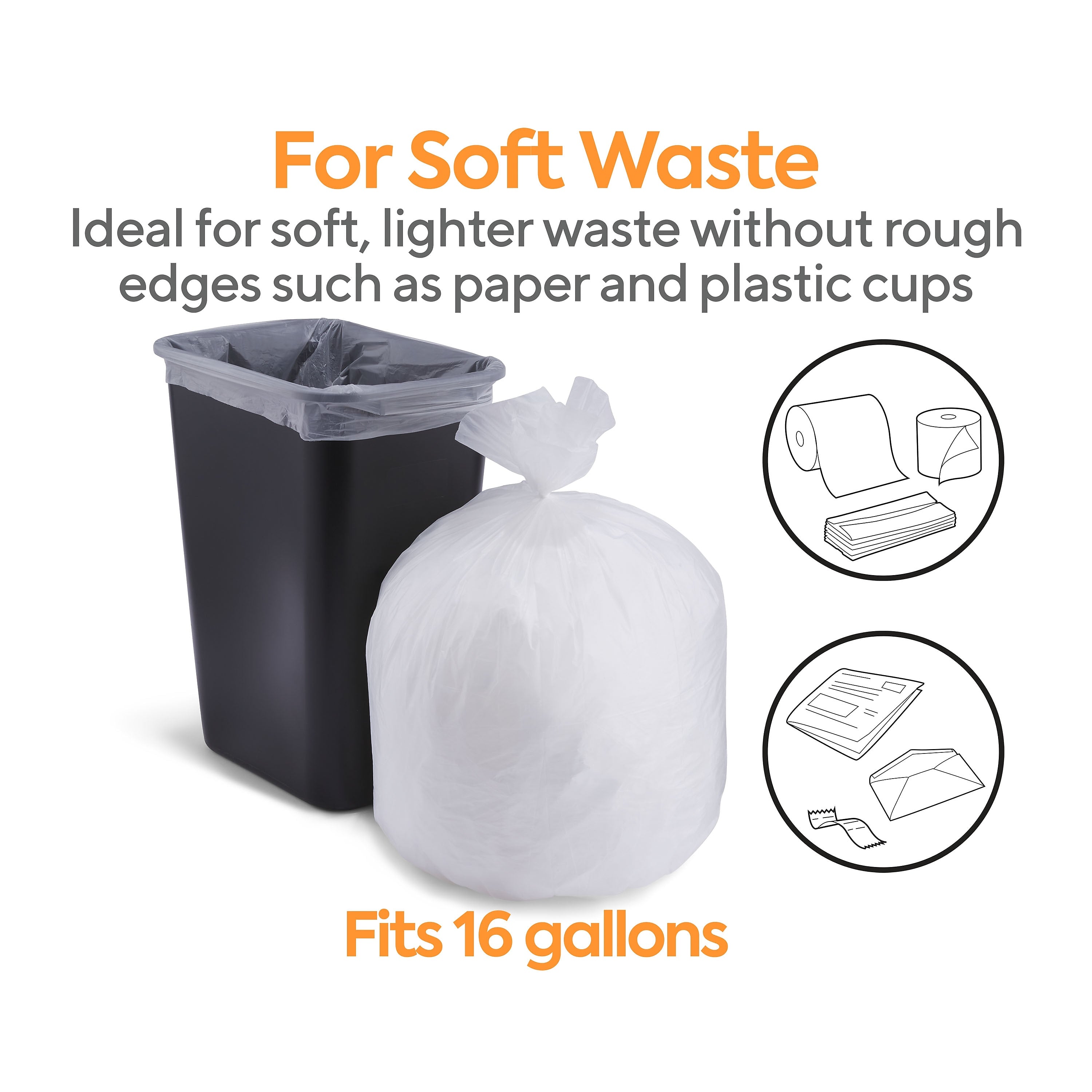 Coastwide Professional™ 12-16 Gallon Trash Bag, 24" x 33", High Density, 13 mic, Natural, 500 Bags/Box (CW57406)