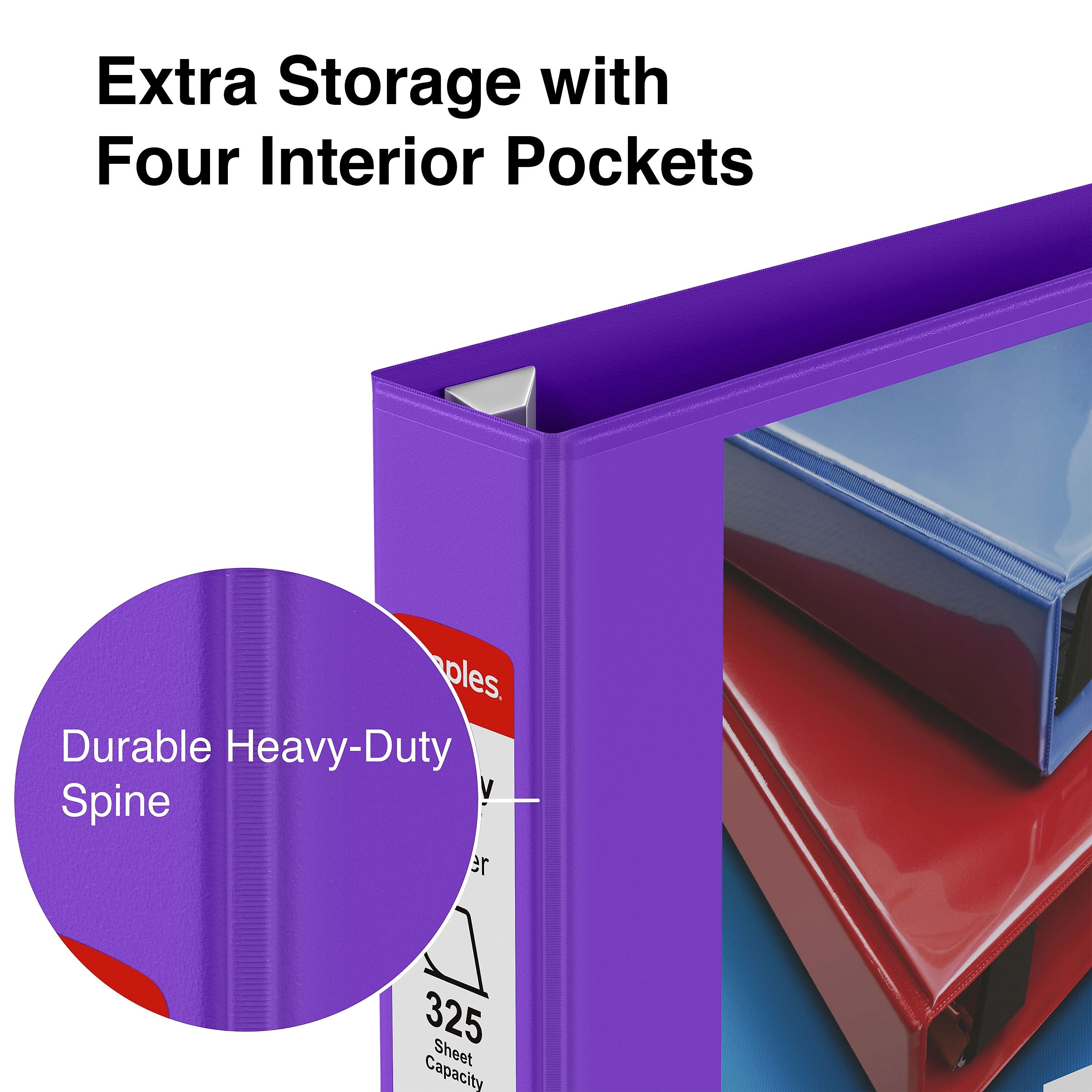 Staples Heavy Duty 1 1/2" 3-Ring View Binder, D-Ring, Purple (ST56308-CC)
