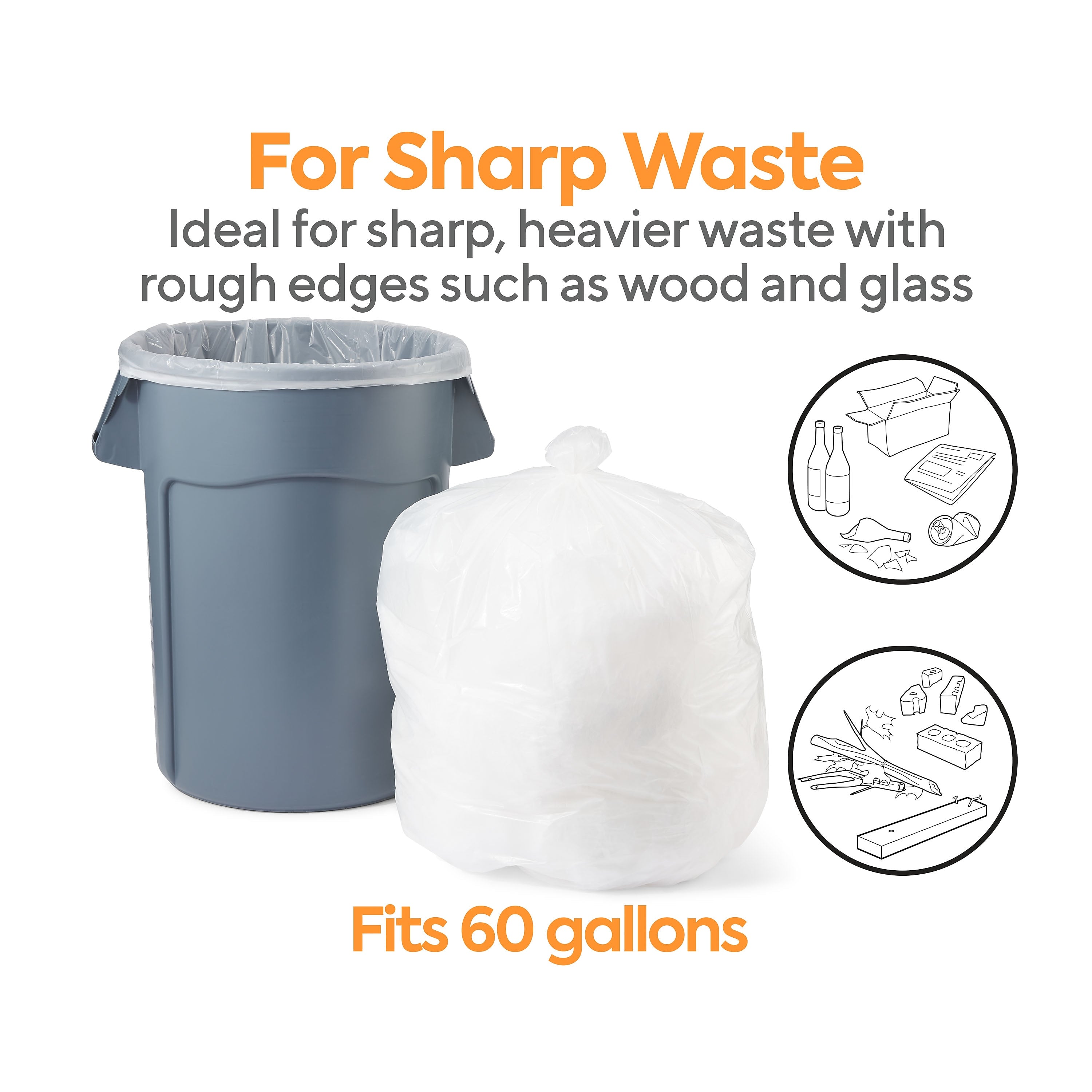 Coastwide Professional™ 55-60 Gallon Trash Bag, 38" x 58", Low Density, 1 mil, Clear, 100 Bags/Box (CW17968)