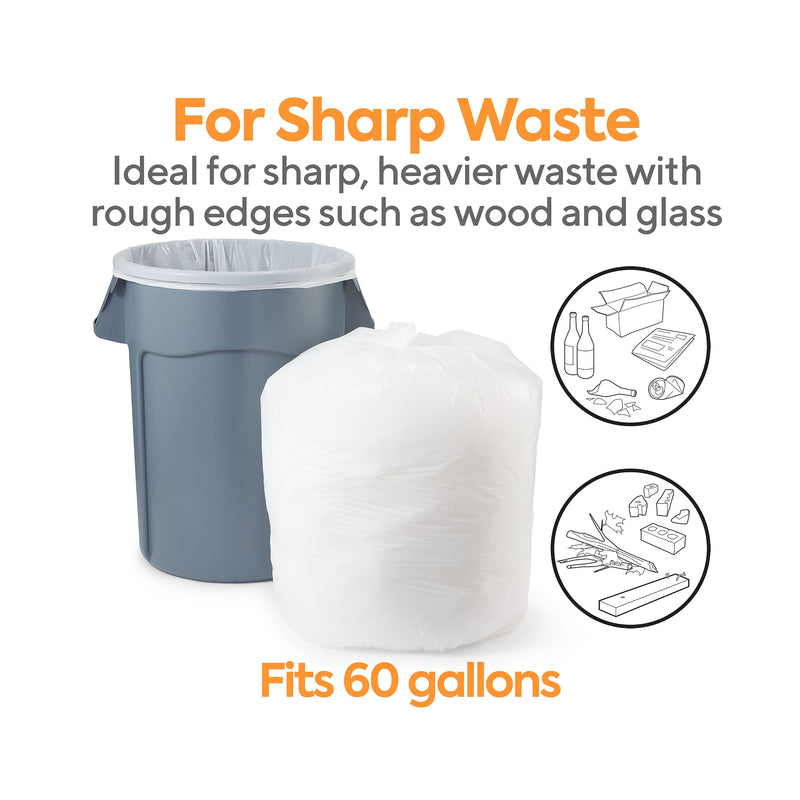 Coastwide Professional™ 55-60 Gallon Trash Bag, 38" x 58", Low Density, 0.74 mil, White, 100 Bags/Box (CW18187)