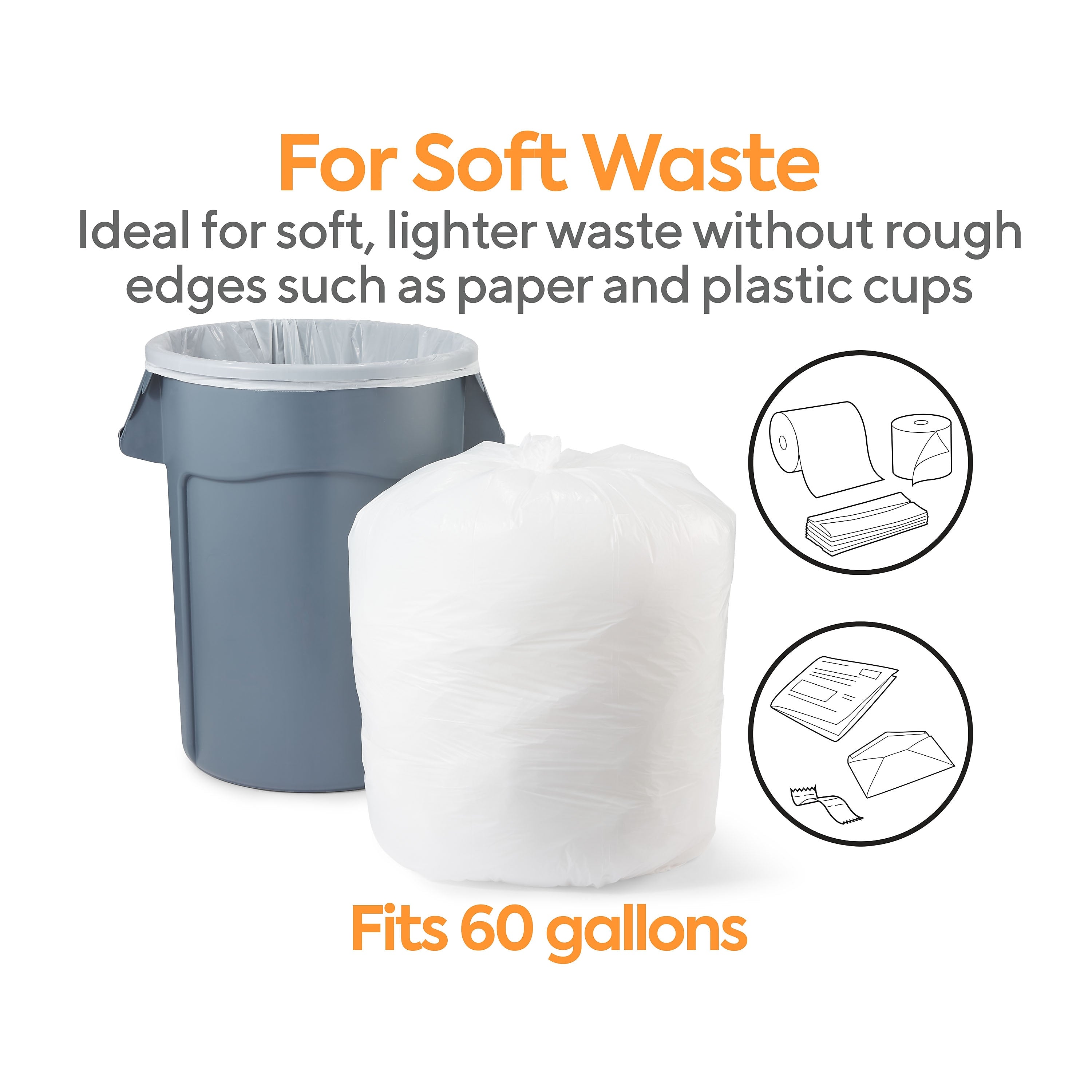 Coastwide Professional™ 55-60 Gallon Trash Bag, 38" x 60", High Density, 16 mic, Natural, 200 Bags/Box (CW18202)