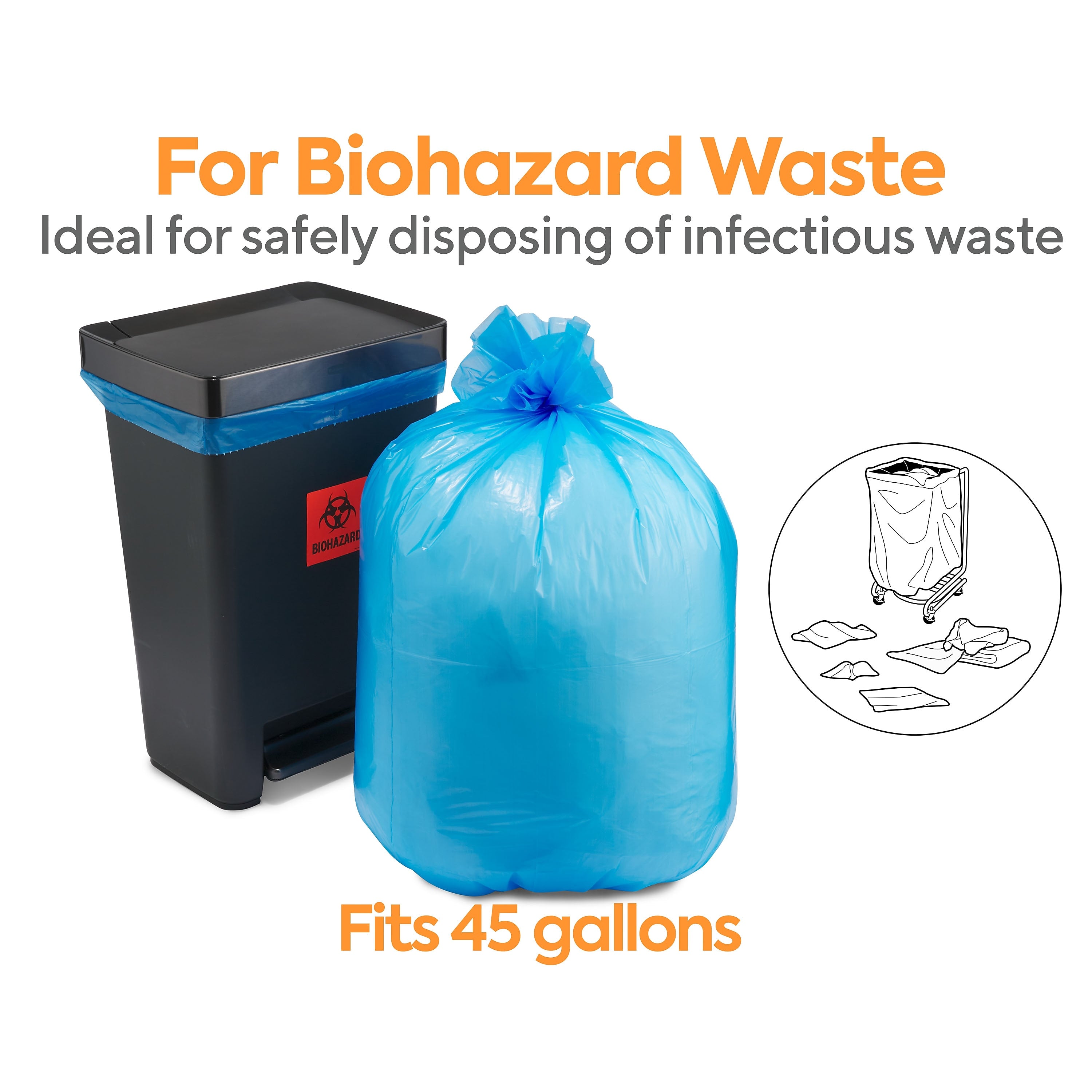 Coastwide Professional™ 40-45 Gallon Biohazard Bag, Low Density, 1.3 mil, Blue, 150 Bags/Box (CW50712)