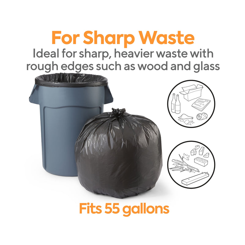 Coastwide Professional™ AccuFit 55 Gallon Trash Bag, 40" x 53", Low Density, 1.3 mil, Black, 100 Bags/Box (CW22753)