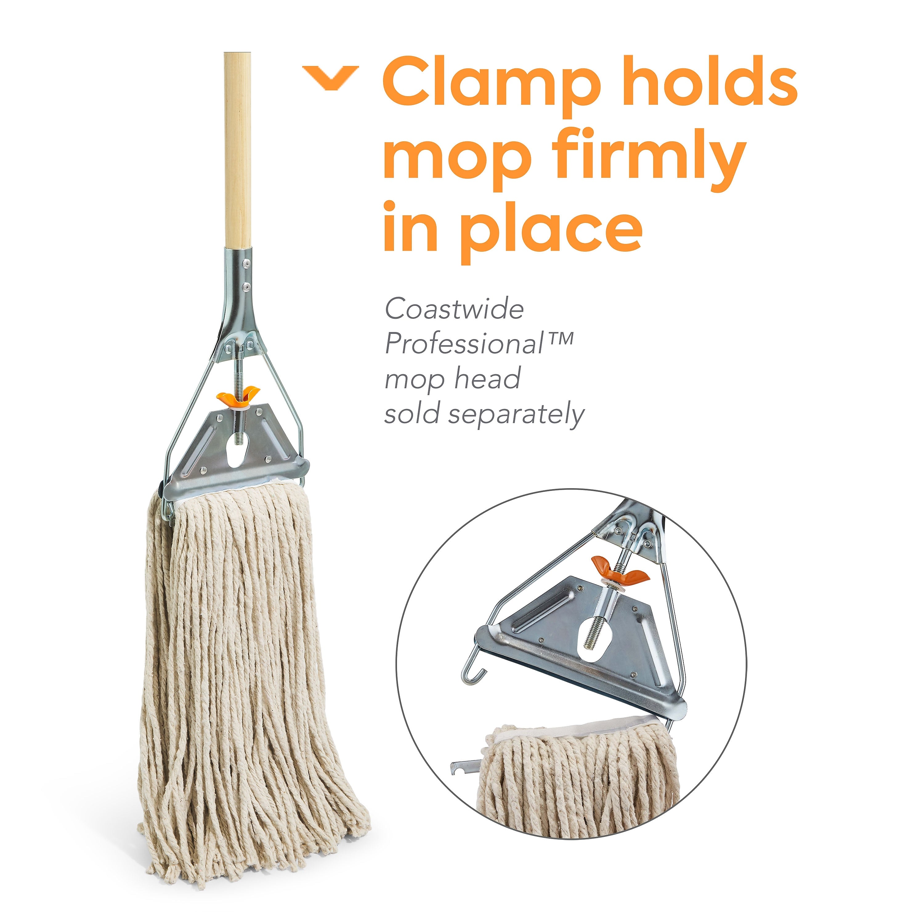 Coastwide Professional™ 60" Side Gate Wood Wet Mop Handle, Galvanized Metal Head (CW58007)