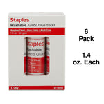 Staples® Jumbo Washable Glue Sticks, 1.4 oz., Clear, 6/Pack (ST19959/19959)