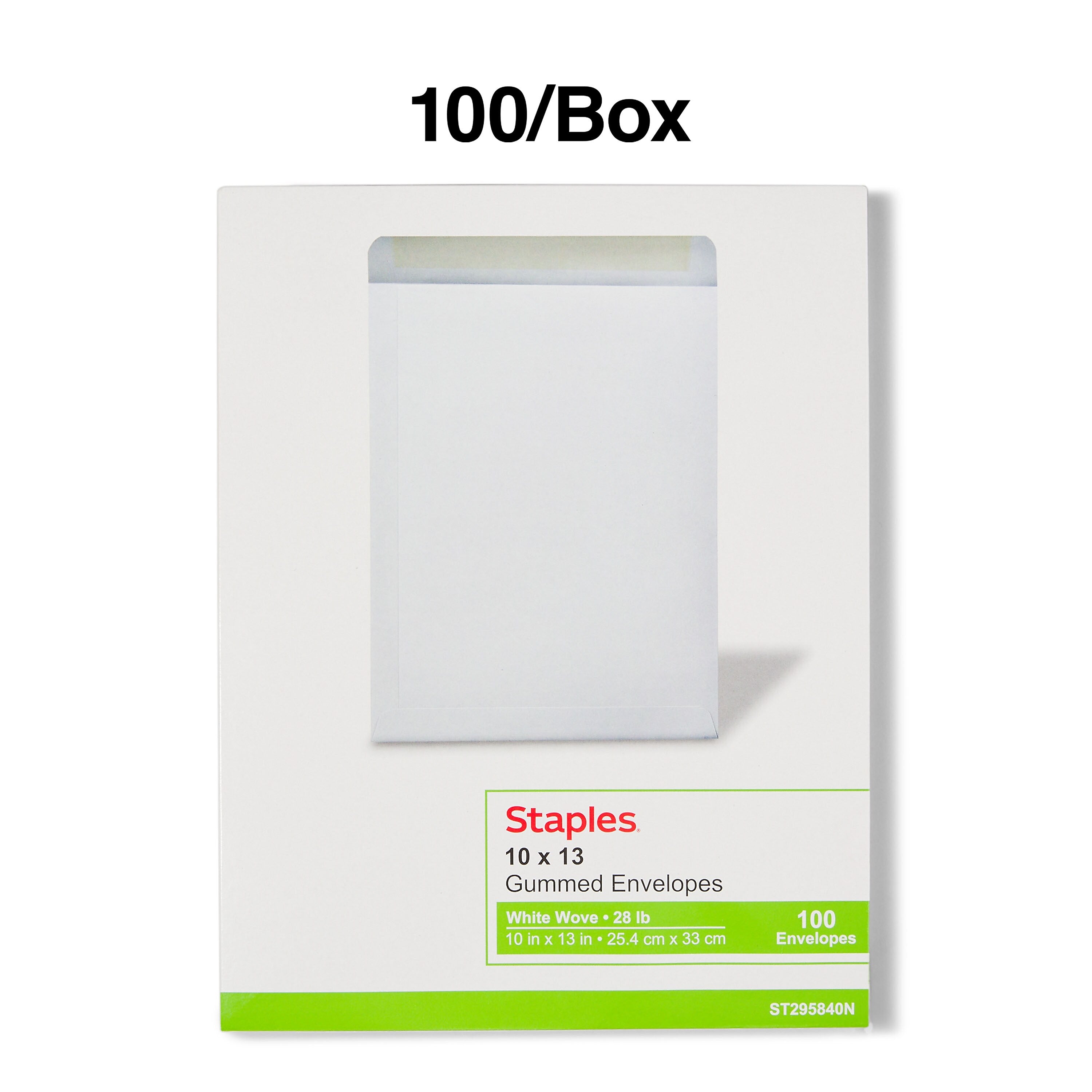 Staples Gummed Catalog Envelopes, 10"L x 13"H, White, 100/Box (295840N)