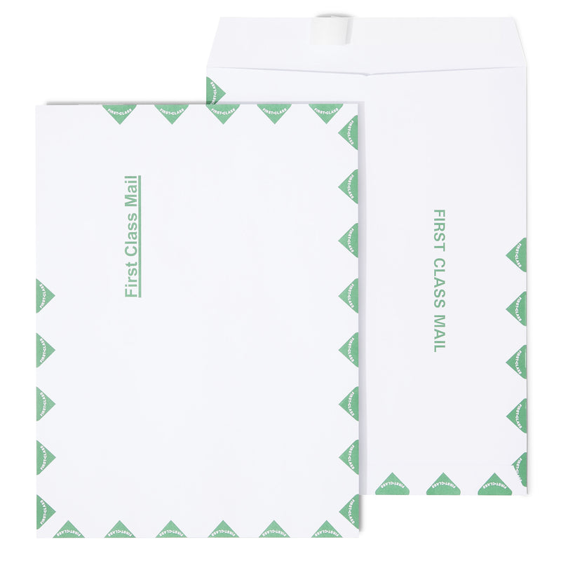 Staples First Class EasyClose Catalog Envelopes, 9"L x 12"H, White and Green, 100/Box (SPL486929)