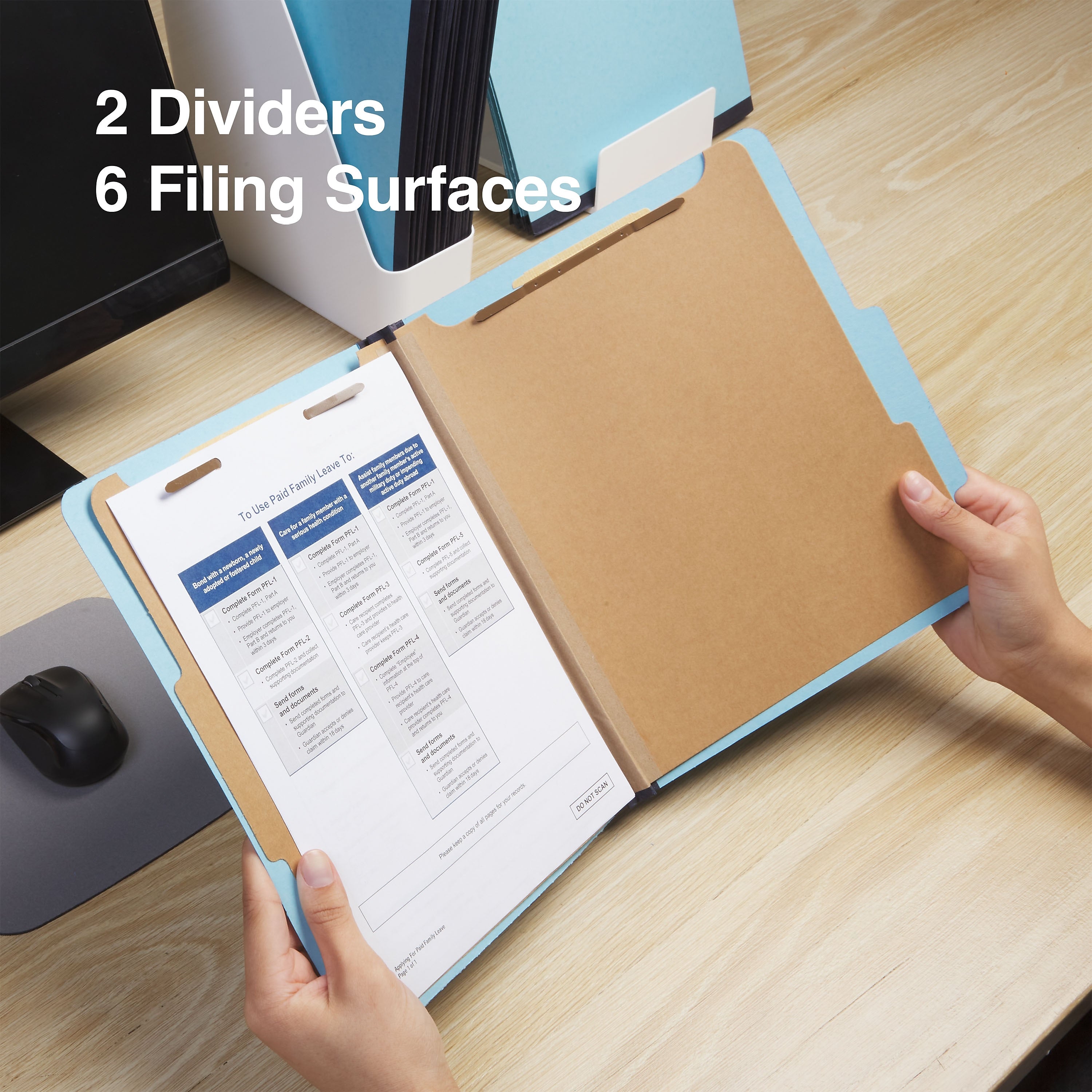 Staples® Recycled Pressboard Classification Folder, 2-Dividers, 2 1/2" Expansion, Letter Size, Light Blue, 20/Box (ST614616-CC)