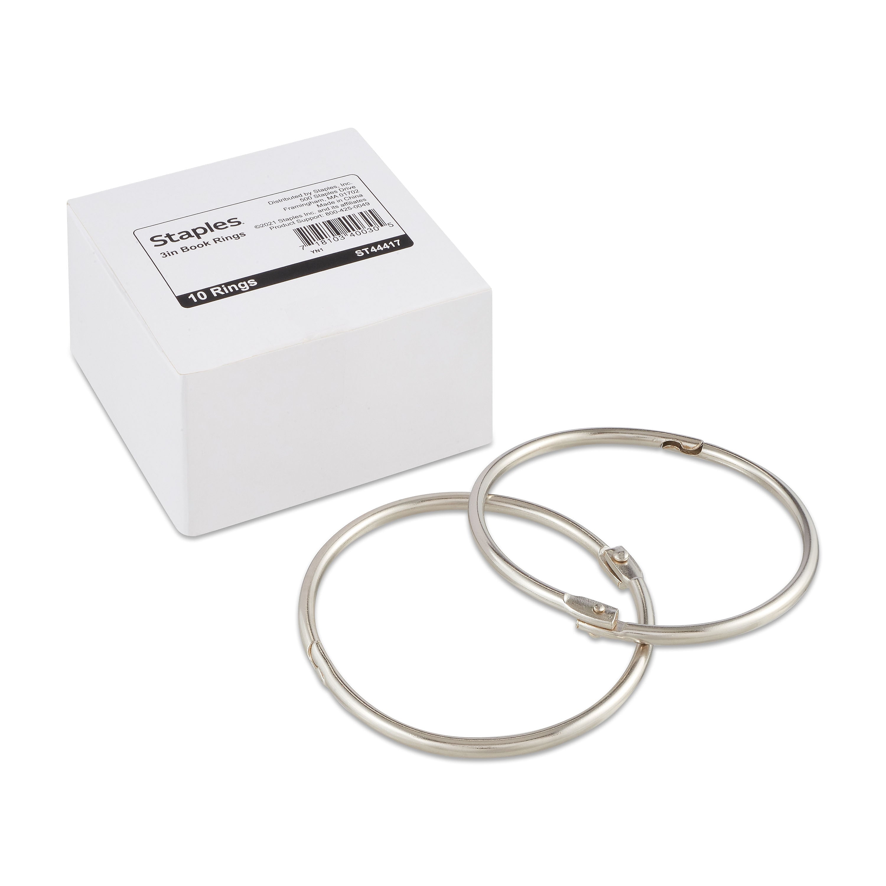 Staples Loose Leaf Book Rings, 3", Silver, 10/Pack (44417)