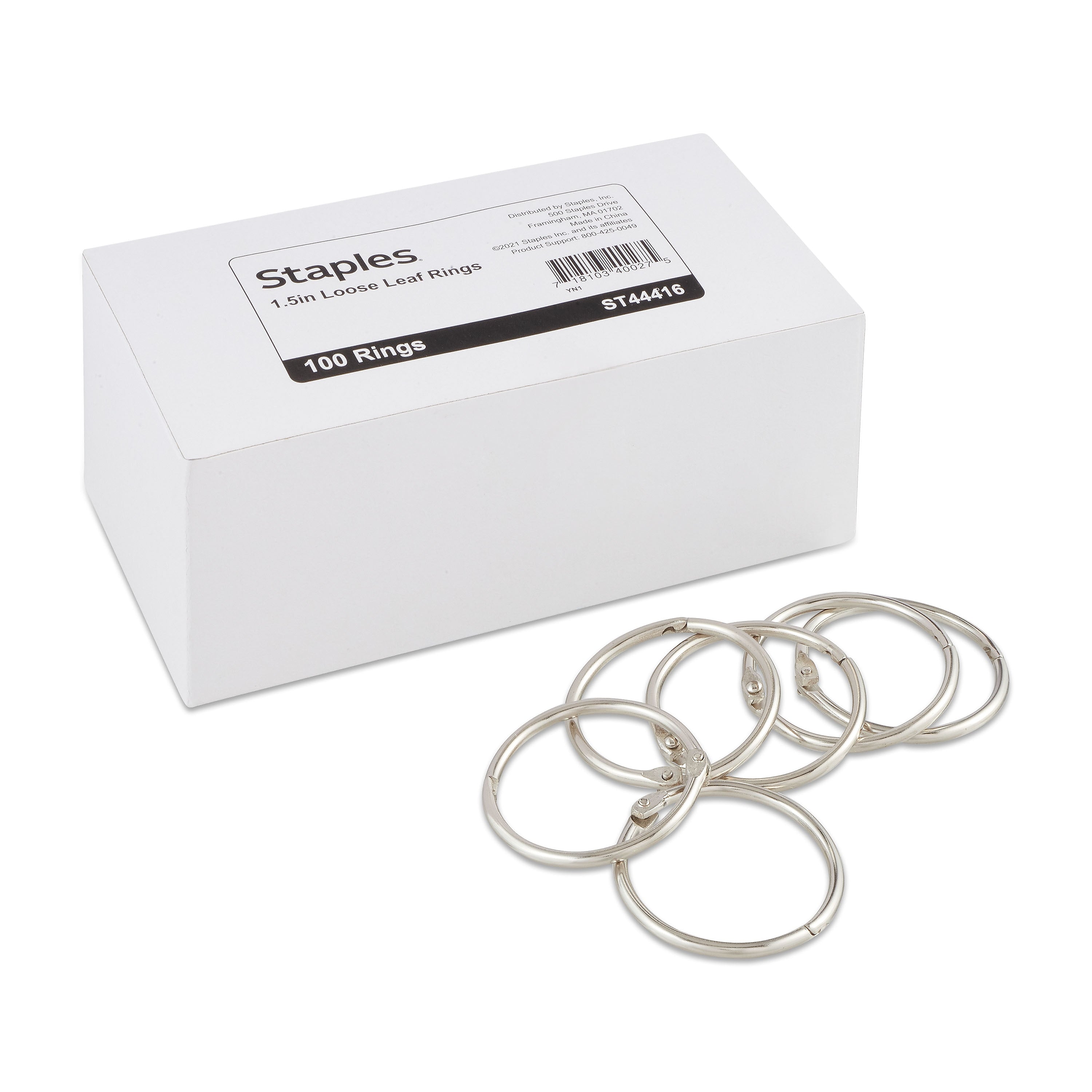 Staples Book Rings, 1.5", Silver, 100/Pack (44416)