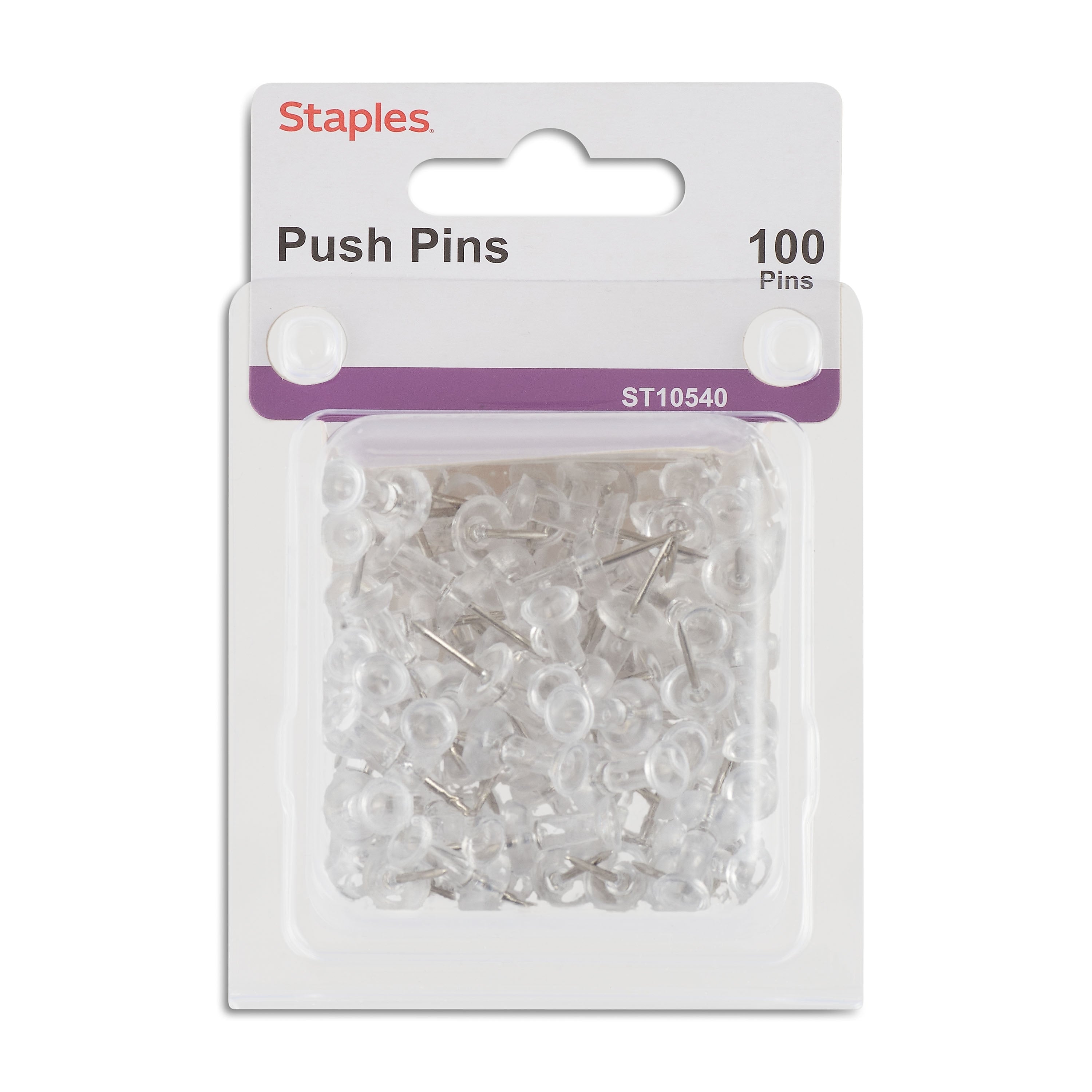 Staples Push Pins, Clear, 100/Pack (10540-CC)