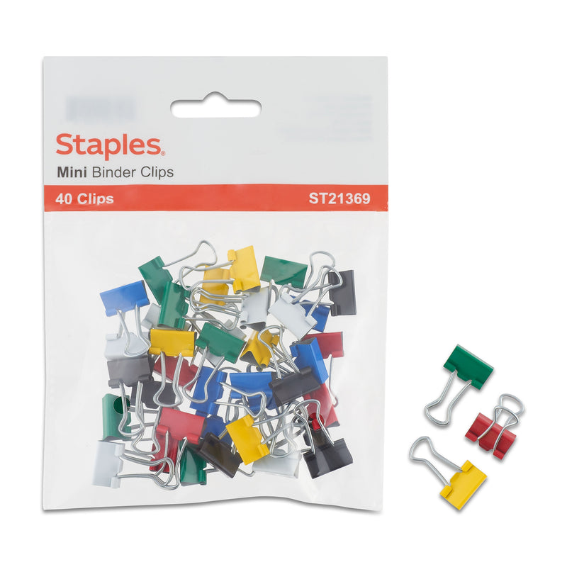 Staples Mini Binder Clips, 0.25" Capacity, Assorted Colors, 40 Clips/Pack (ST21369)