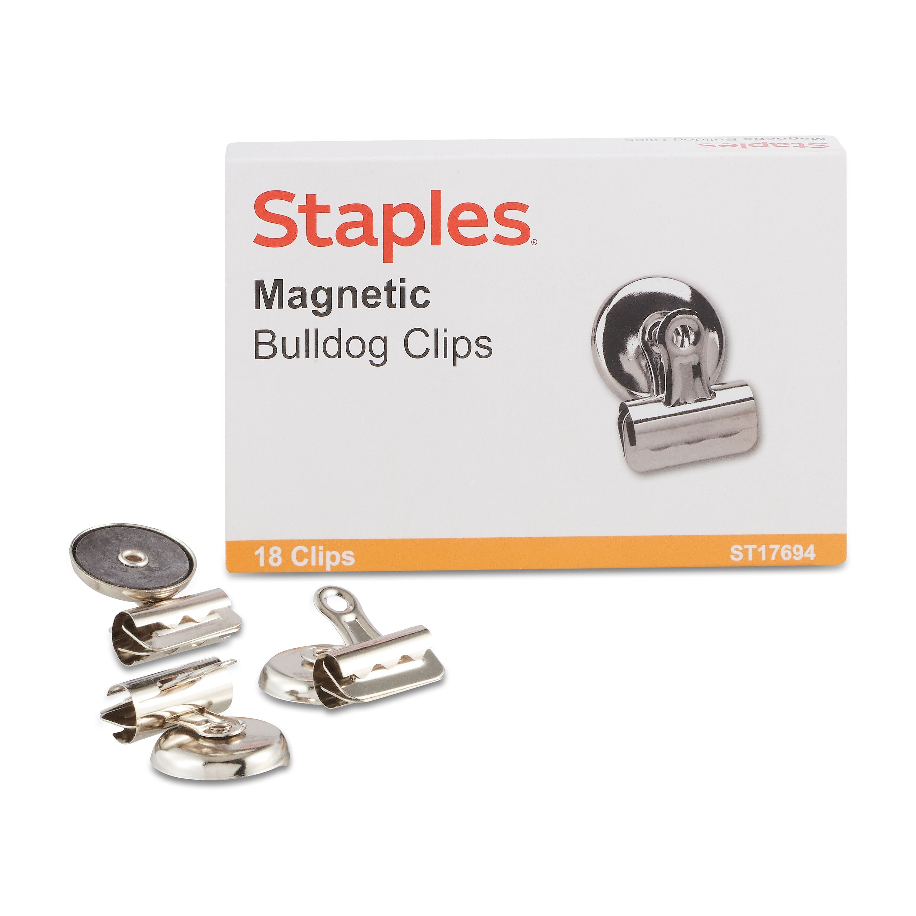 Staples Magnetic Bulldog Clips, 1.25"W, Metallic, 18/Pack (17694)