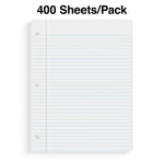 Staples College Ruled Filler Paper, 8.5" x 11", White, 400 Sheets/Pack, 12 Packs/Carton (TR27521)
