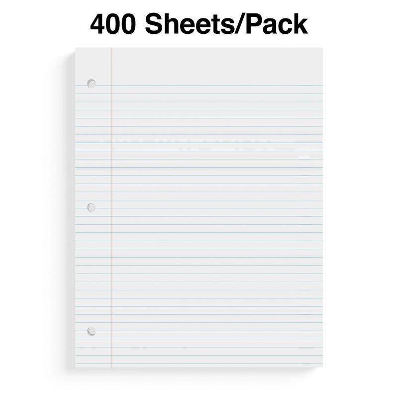 Staples College Ruled Filler Paper, 8.5" x 11", White, 400 Sheets/Pack, 12 Packs/Carton (TR27521)