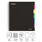 Staples Premium 5-Subject Subject Notebook, 8.5" x 11", College Ruled, 150 Sheets, Black (ST24430D)