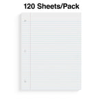 Staples Wide Ruled Filler Paper, 8" x 10.5", White, 120 Sheets/Pack, 36 Packs/Carton (TR37426)