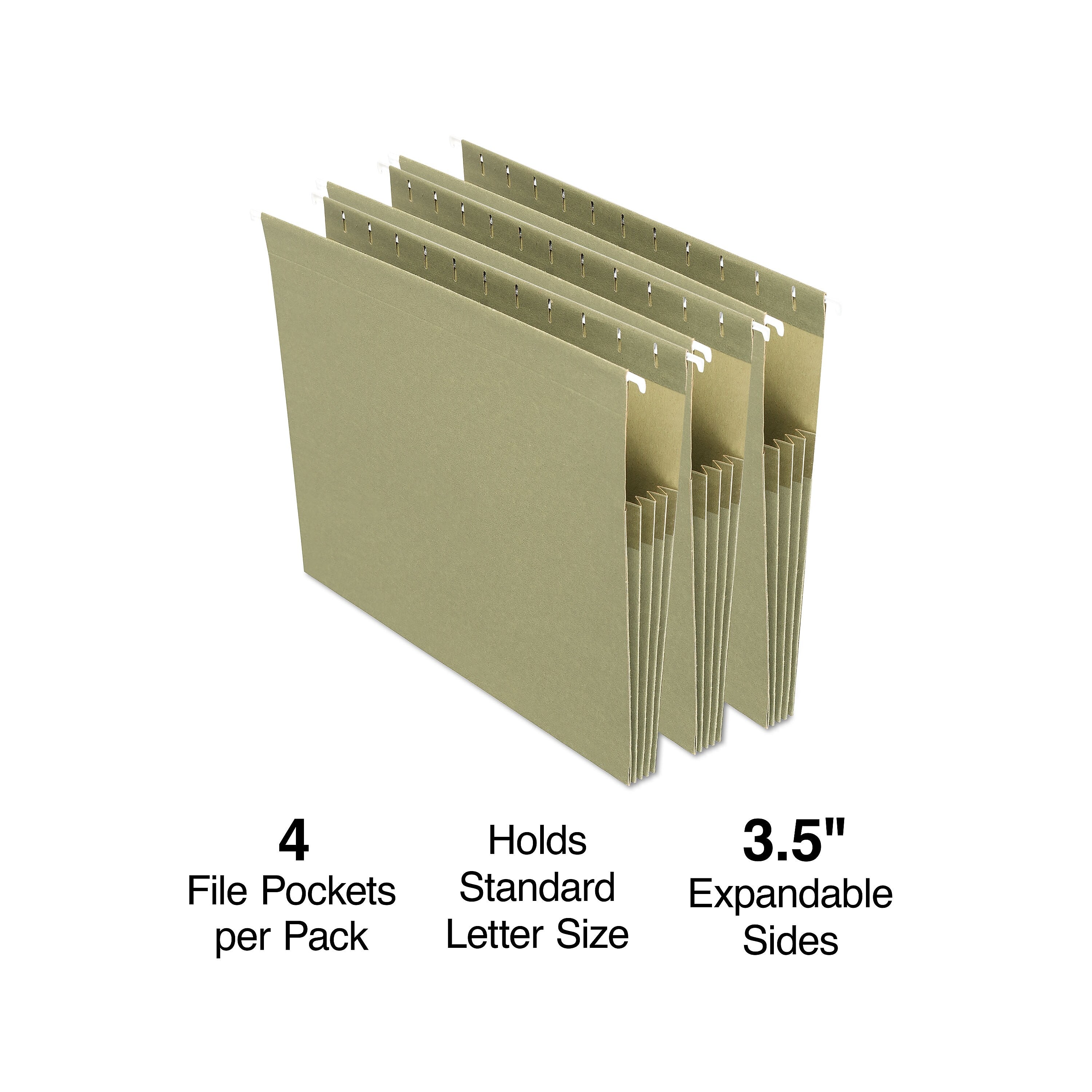 Staples Hanging File Pockets, 3.5" Expansion, Staight Cut, Letter Size, Standard Green, 4/Box (ST260828-CC)