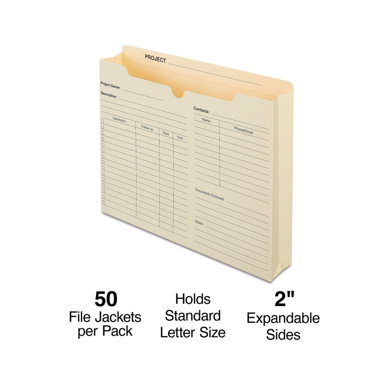 Staples Reinforced File Jacket, 2" Expansion, Letter Size, Manila, 50/Box (TR486083)
