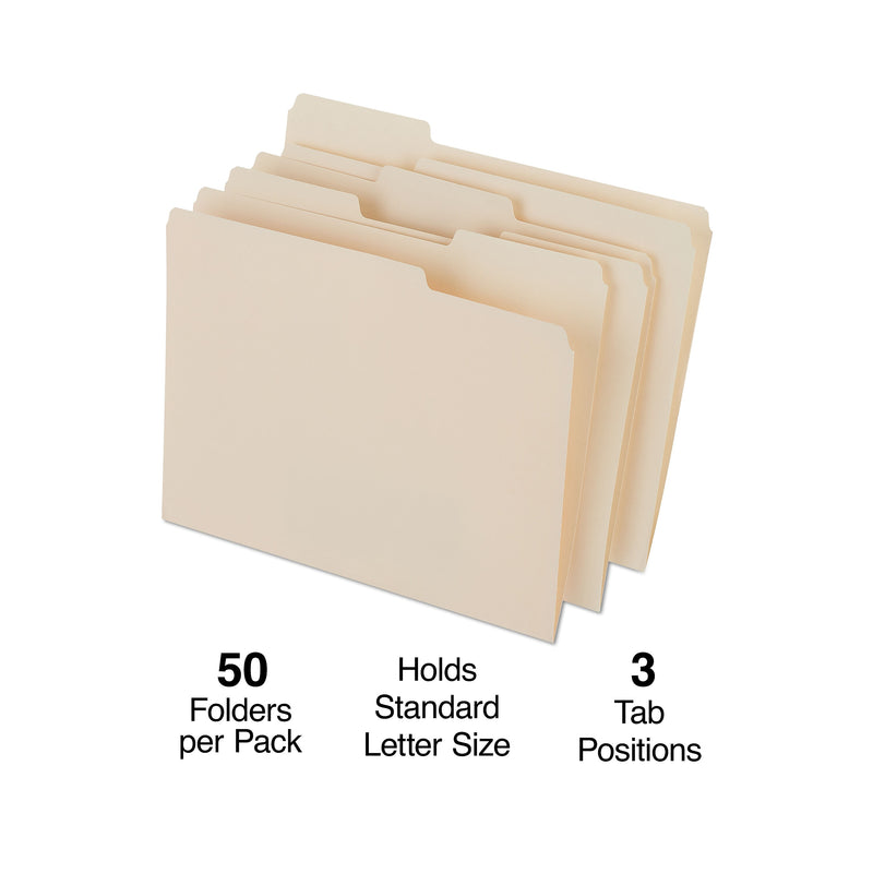 Staples Heavyweight File Folders, 1/3-Cut Tab, Letter Size, Manila, 50/Box (ST56677-CC)