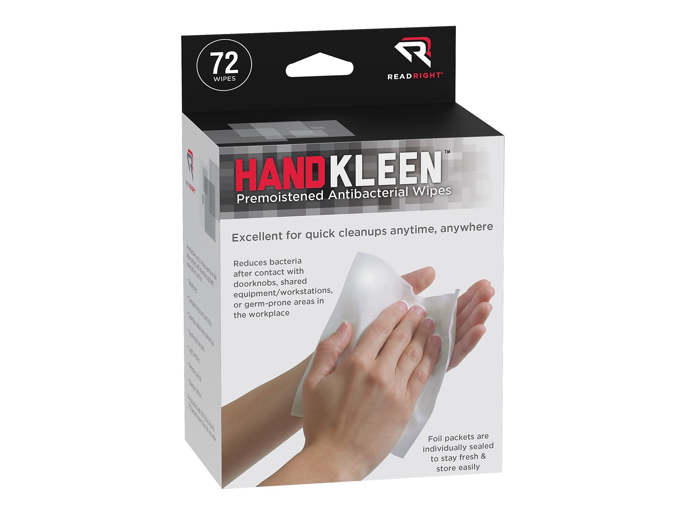 Read Right HANDKLEEN Antibacterial Wipes, 72/Box (RR15112)