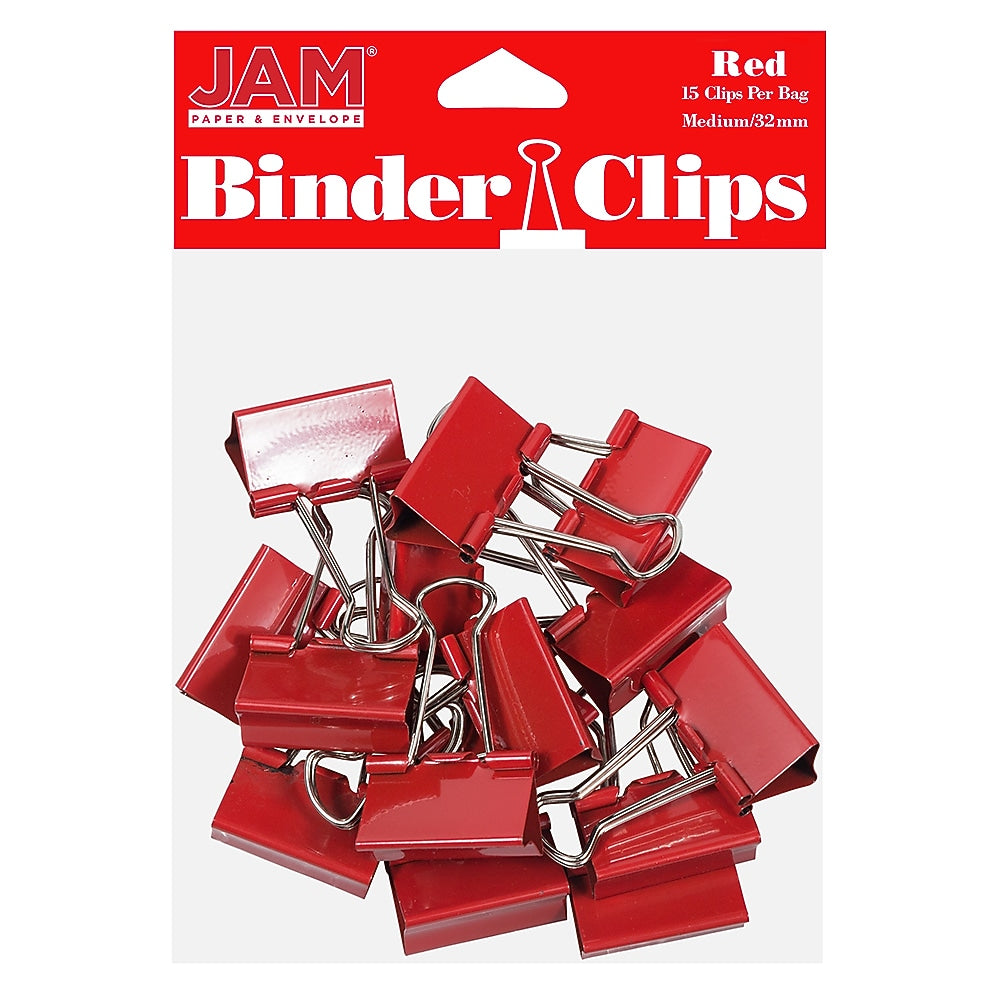 JAM Paper Colored Binder Clips, Medium,  5/8" Capacity, Red, 15/Pack (339BCRE)