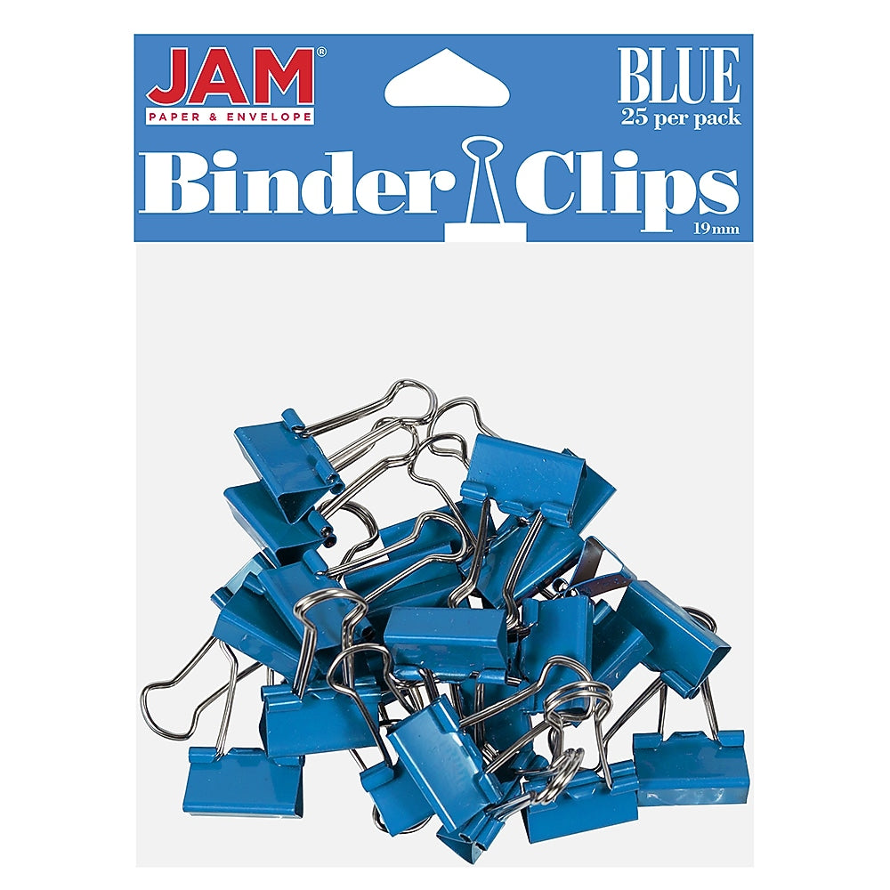 JAM Paper Colored Small Binder Clips, 3/8" Capacity, Blue, 25/pack (334BCBU)
