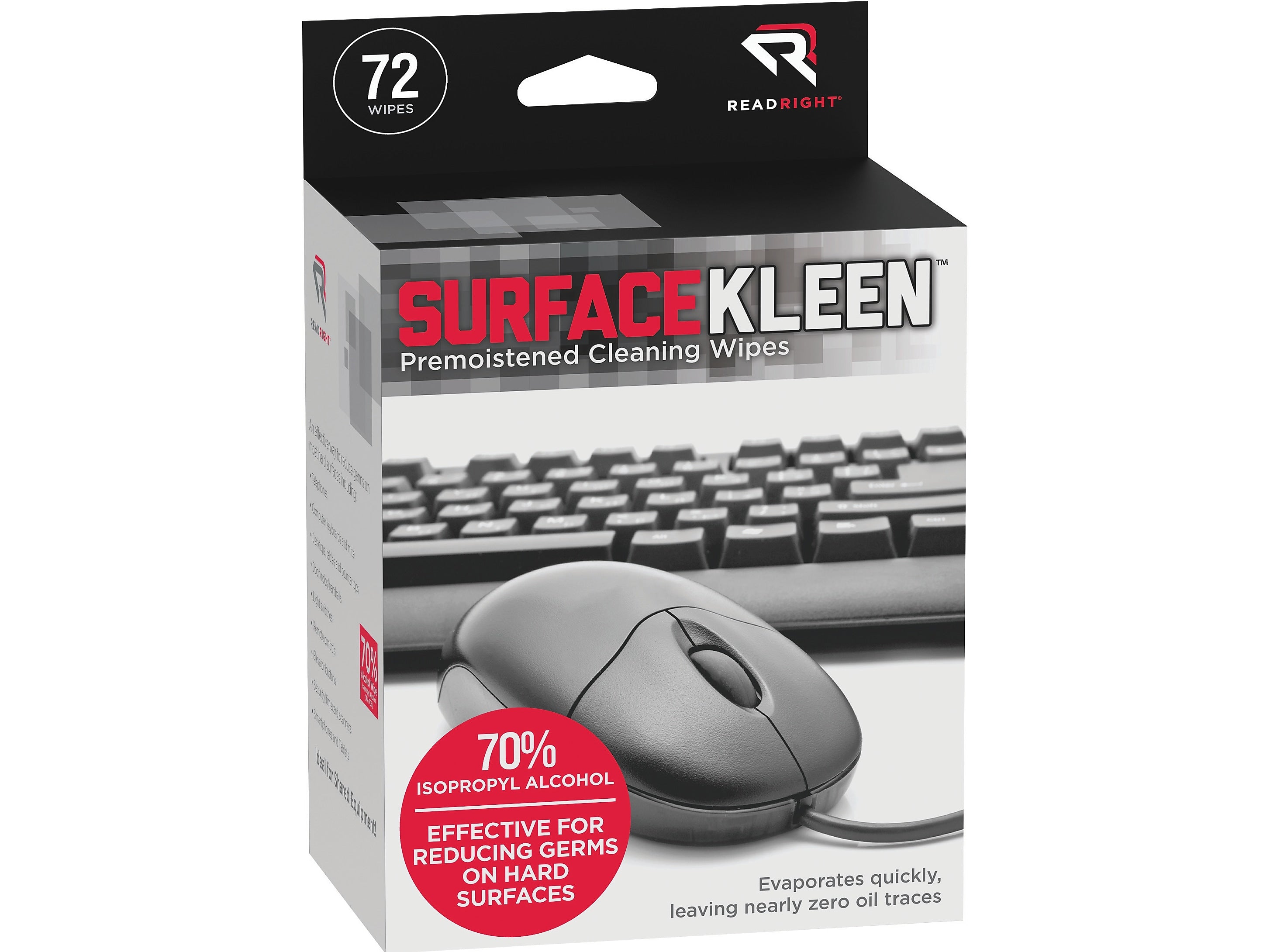 Read Right SurfaceKleen Premoistened Cleaning Wipes, 5" x 5", Unscented, 72/Box (RR15109)