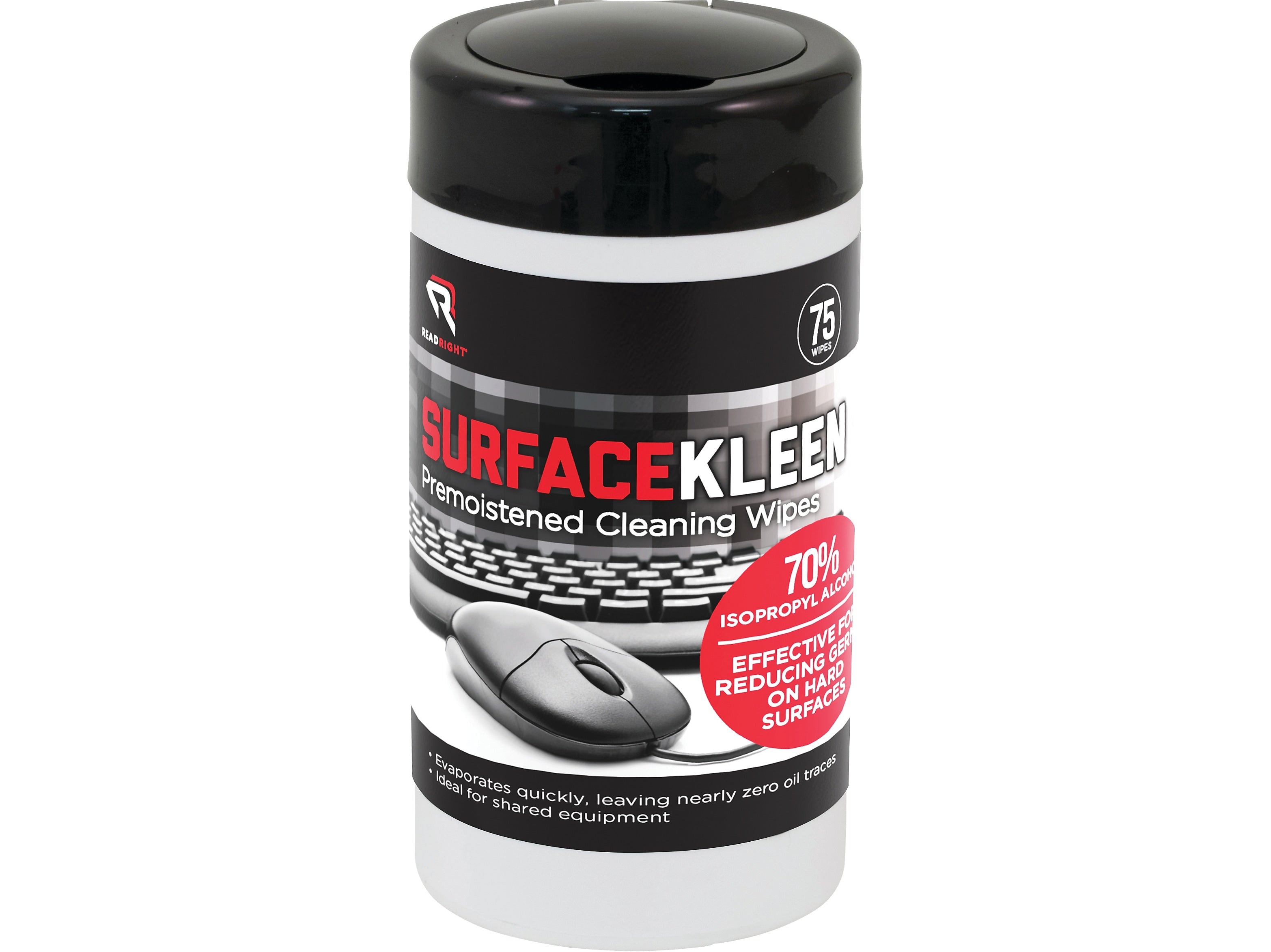 Read Right SurfaceKleen Premoistened Cleaning Wipes, 6.38" x 5.4", Unscented, 75/Pack (RR15111)