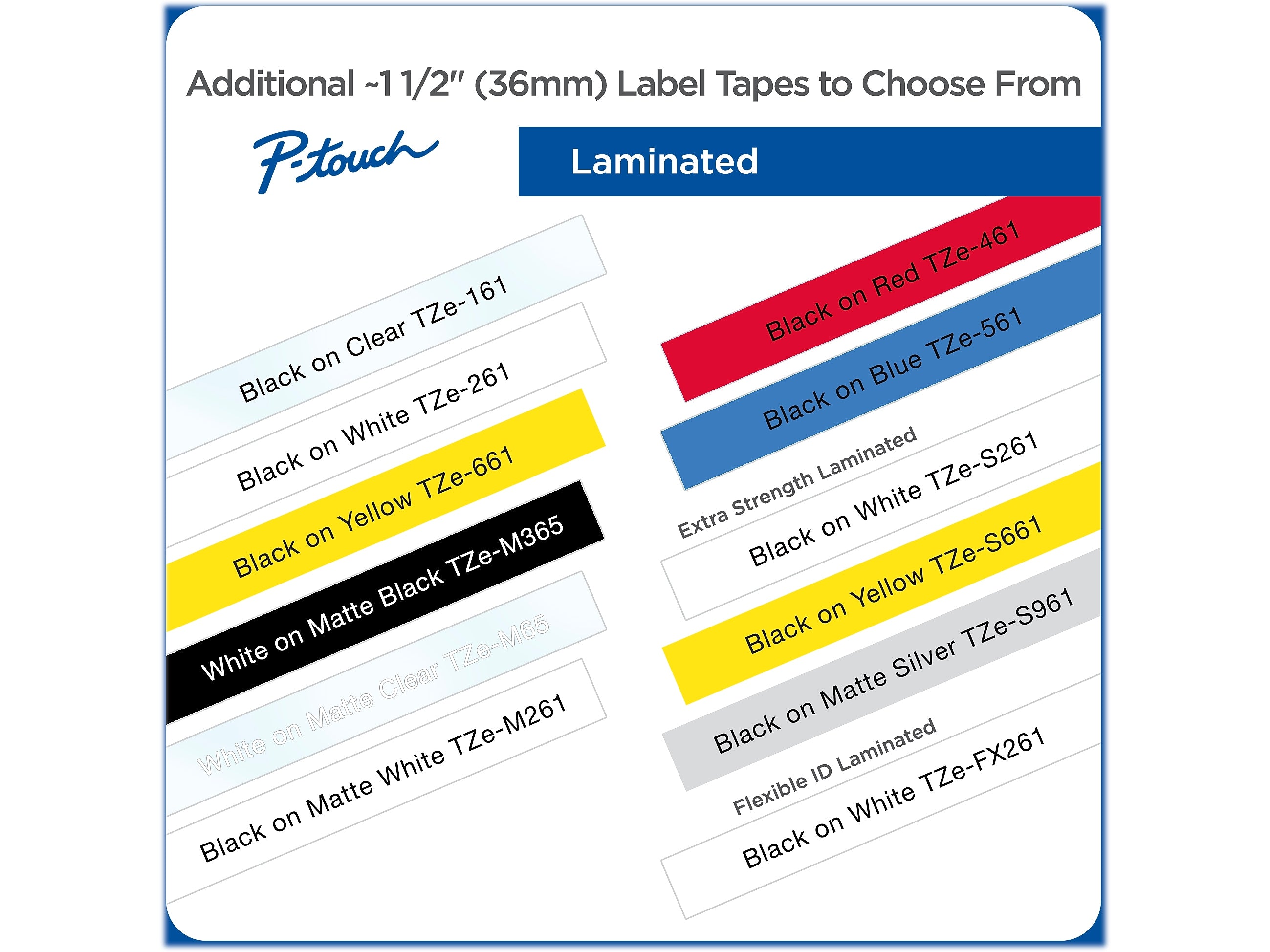 Brother P-touch TZe-M261 Label Maker Tape, 1.42"W, Black on Matte White