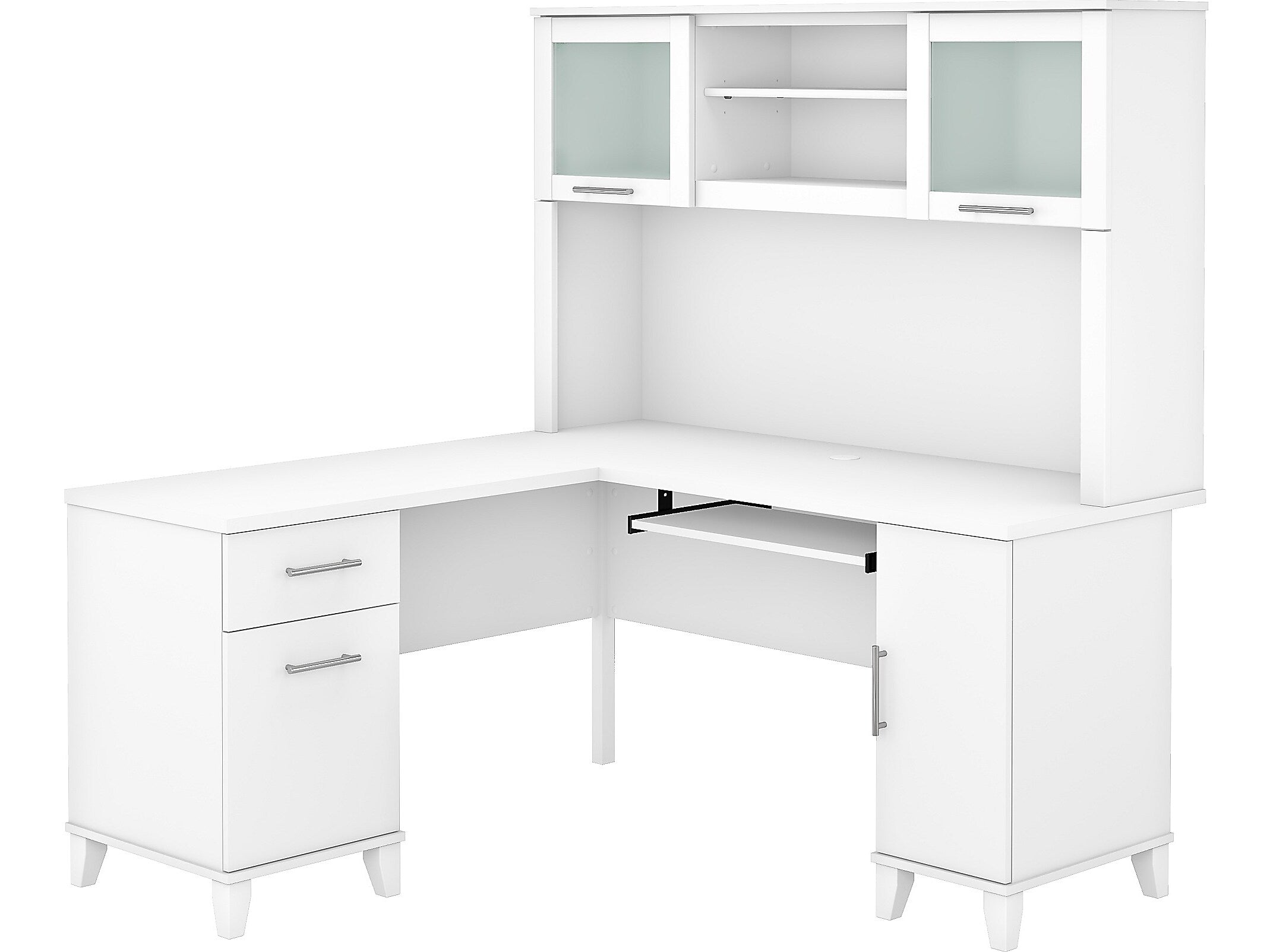 Bush Furniture Somerset 60"W L Shaped Desk with Hutch, White (SET002WH)