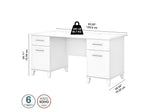 Bush Furniture Somerset 60"W Office Desk with Drawers, White (WC81928K)