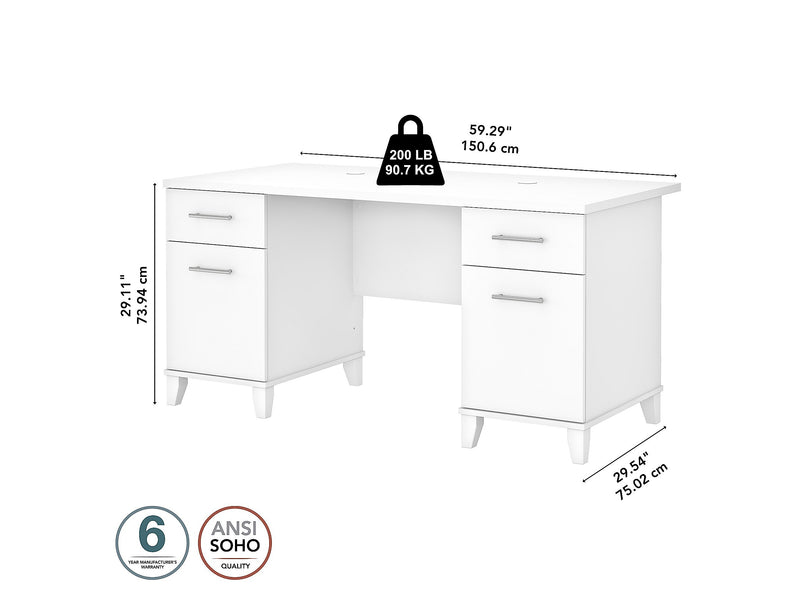 Bush Furniture Somerset 60"W Office Desk with Drawers, White (WC81928K)