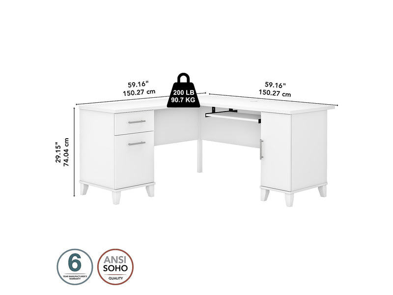 Bush Furniture Somerset 60"W L Shaped Desk with Storage, White (WC81930K)
