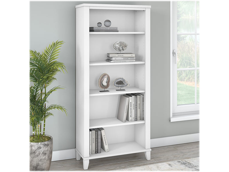 Bush Furniture Somerset 65"H 5-Shelf Bookcase with Adjustable Shelves, White Laminate (WC81965)