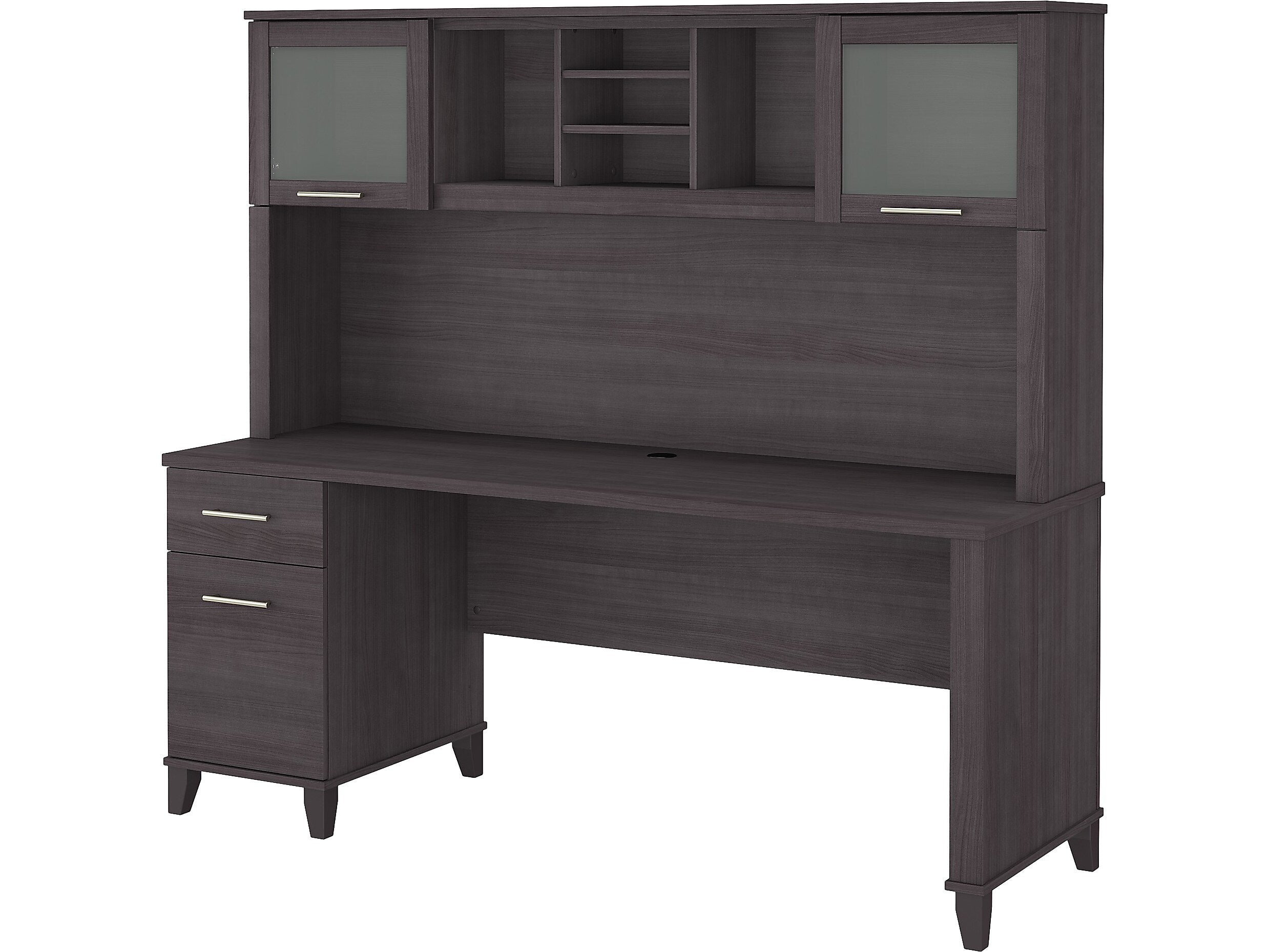 Bush Furniture Somerset 72"W Office Desk with Drawers and Hutch, Storm Gray (SET018SG)