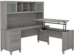 Bush Furniture Somerset 72"W 3 Position Sit to Stand L Shaped Desk with Hutch, Platinum Gray (SET015PG)