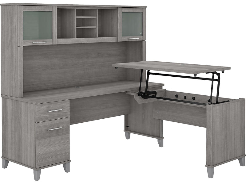 Bush Furniture Somerset 72"W 3 Position Sit to Stand L Shaped Desk with Hutch, Platinum Gray (SET015PG)