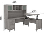 Bush Furniture Somerset 72"W 3 Position Sit to Stand L Shaped Desk with Hutch, Platinum Gray (SET015PG)