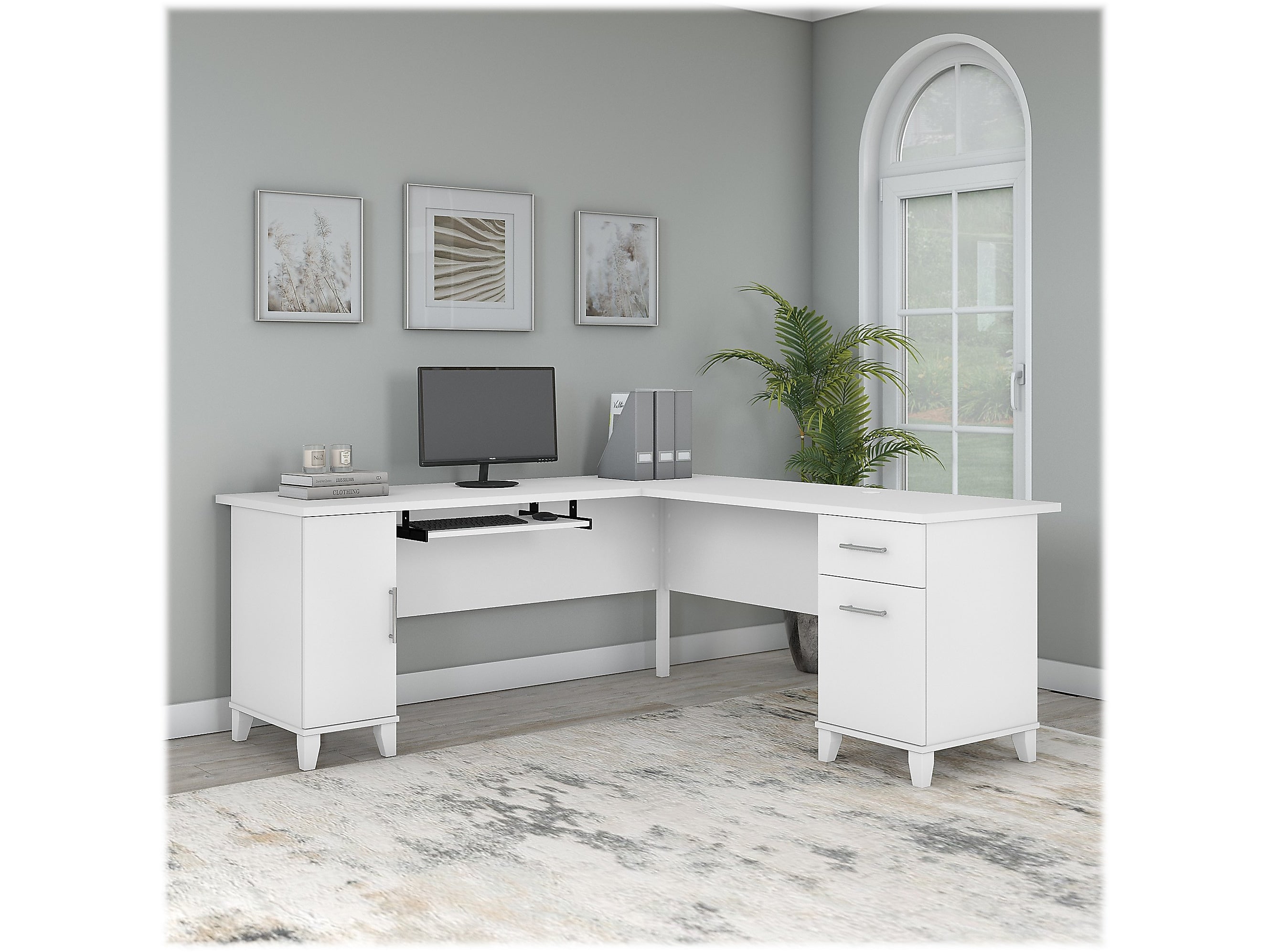 Bush Furniture Somerset 72"W L Shaped Desk with Storage, White (WC81910K)