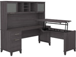 Bush Furniture Somerset 72"W 3 Position Sit to Stand L Shaped Desk with Hutch, Storm Gray (SET015SG)