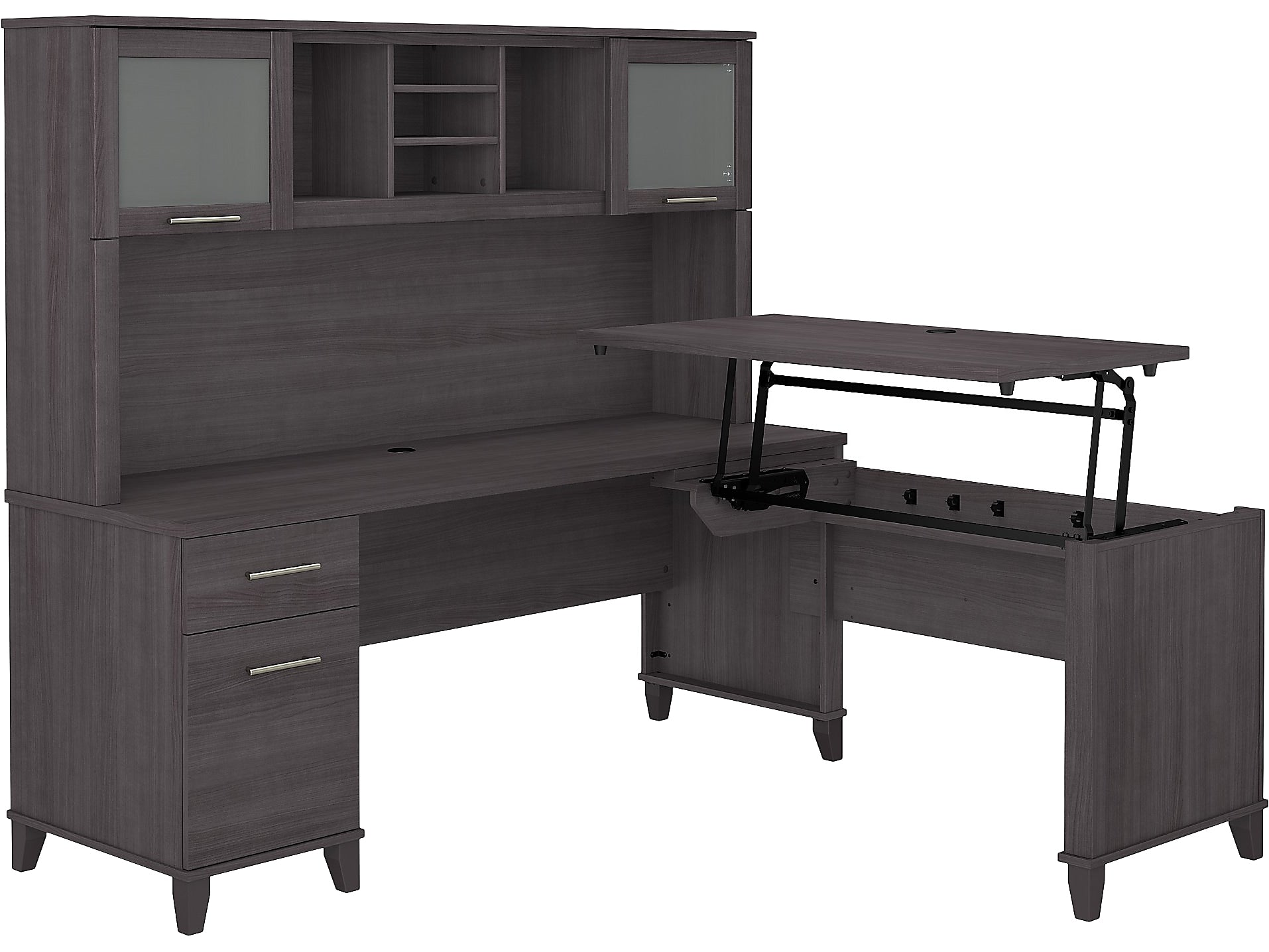 Bush Furniture Somerset 72"W 3 Position Sit to Stand L Shaped Desk with Hutch, Storm Gray (SET015SG)