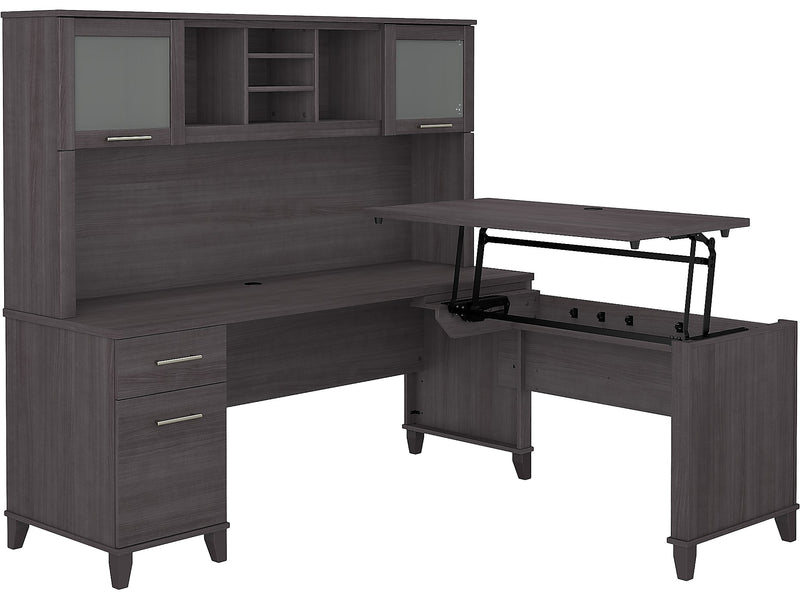 Bush Furniture Somerset 72"W 3 Position Sit to Stand L Shaped Desk with Hutch, Storm Gray (SET015SG)