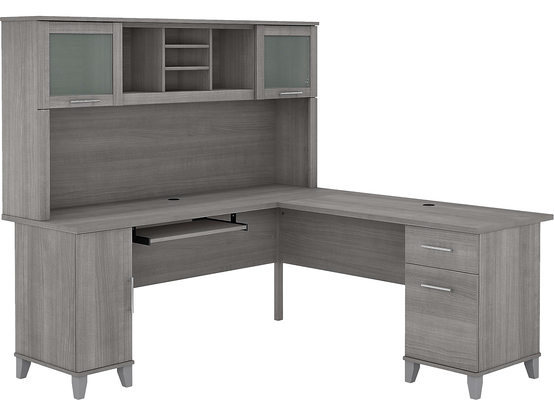 Bush Furniture Somerset 72"W L Shaped Desk with Hutch, Platinum Gray (SET001PG)