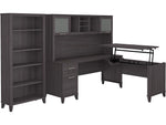 Bush Furniture Somerset 72"W 3 Position Sit to Stand L Shaped Desk with Hutch and Bookcase, Storm Gray (SET017SG)