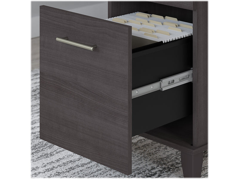 Bush Furniture Somerset 72"W 3 Position Sit to Stand L Shaped Desk with Hutch and Bookcase, Storm Gray (SET017SG)