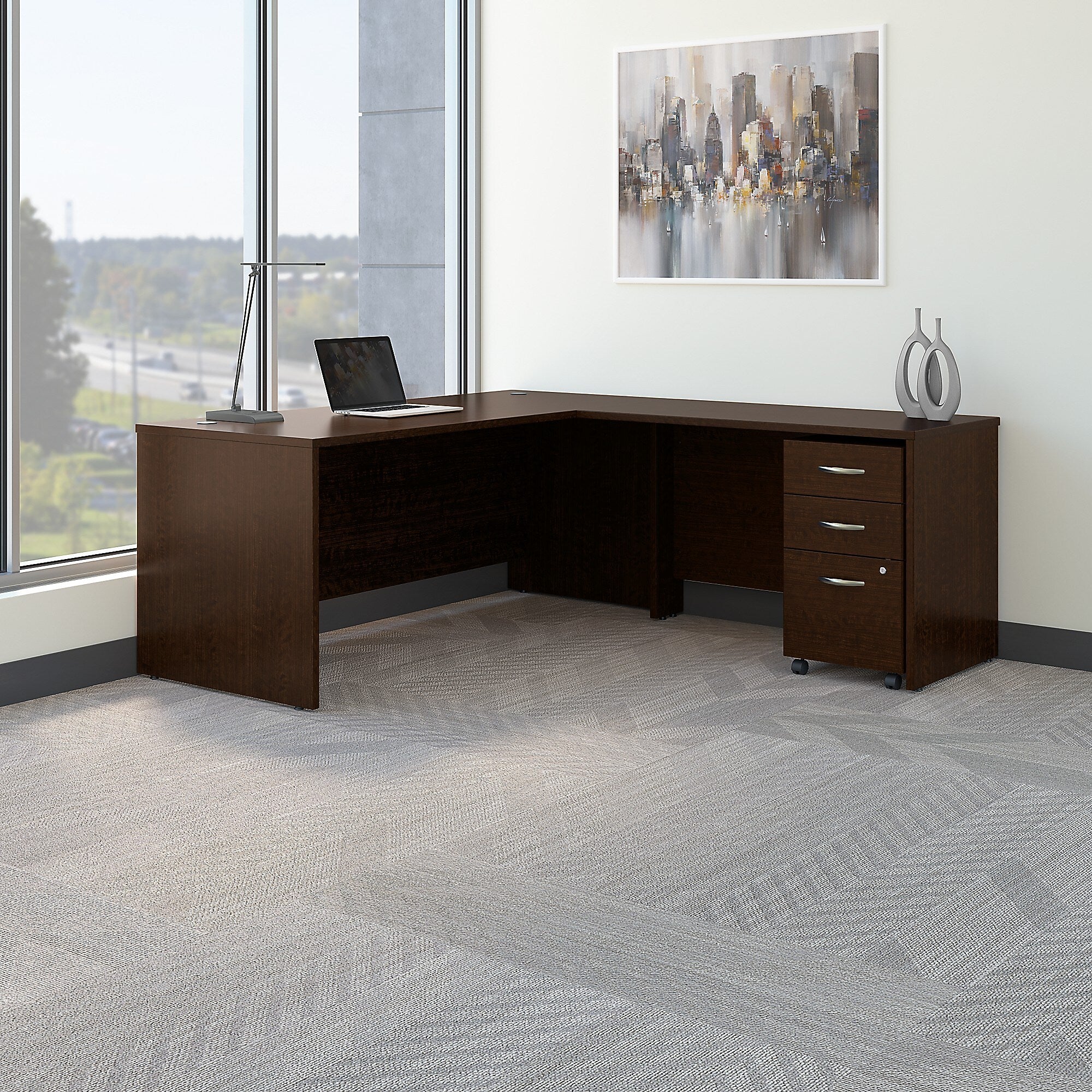 Bush Business Furniture Westfield 72W L Shaped Desk with 48W Return and Mobile File Cabinet, Mocha Cherry (SRC001MRSU)
