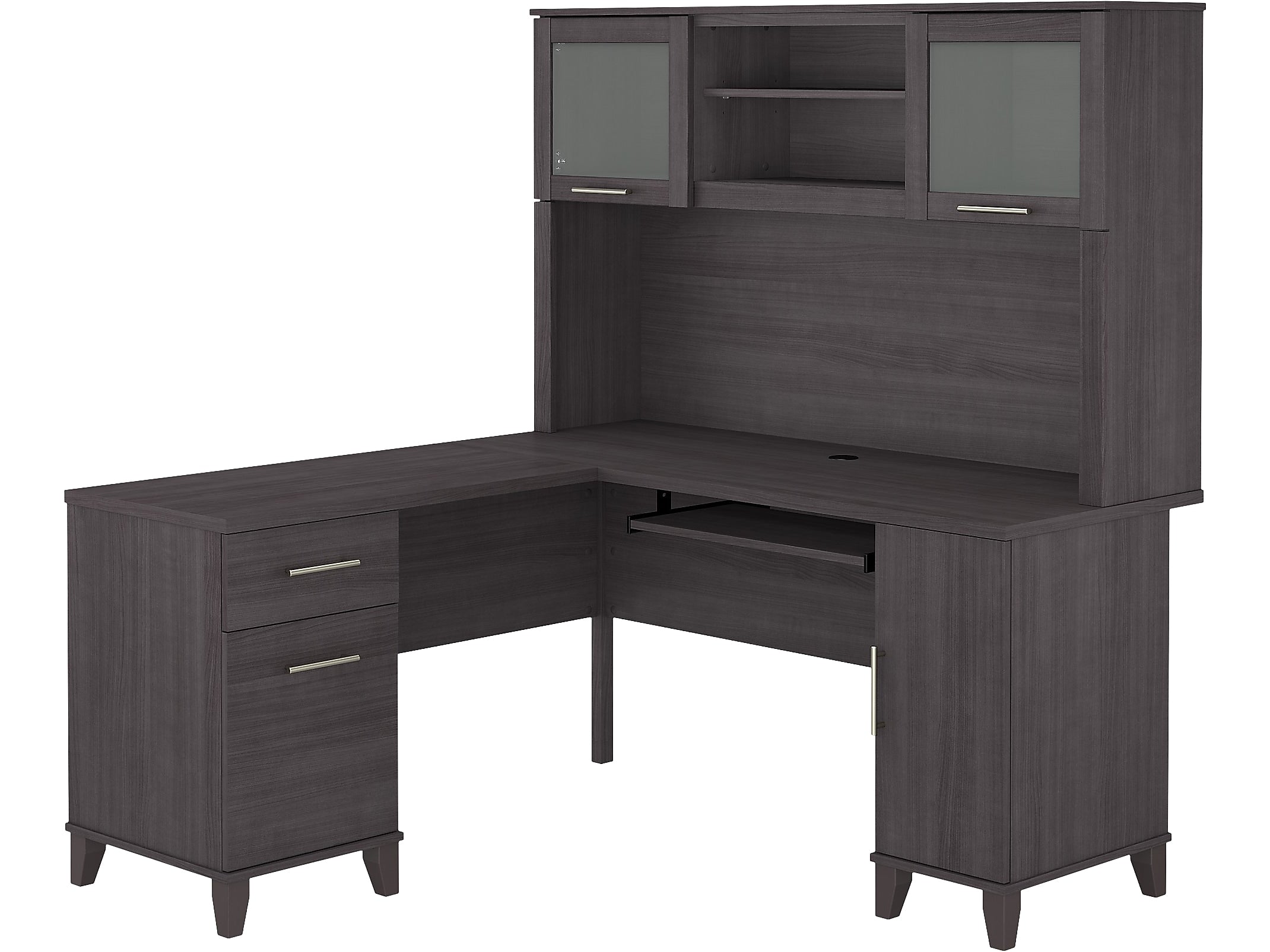 Bush Furniture Somerset 60"W L Shaped Desk with Hutch, Storm Gray (SET002SG)